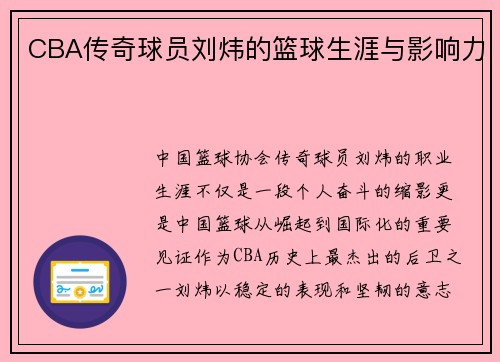 CBA传奇球员刘炜的篮球生涯与影响力